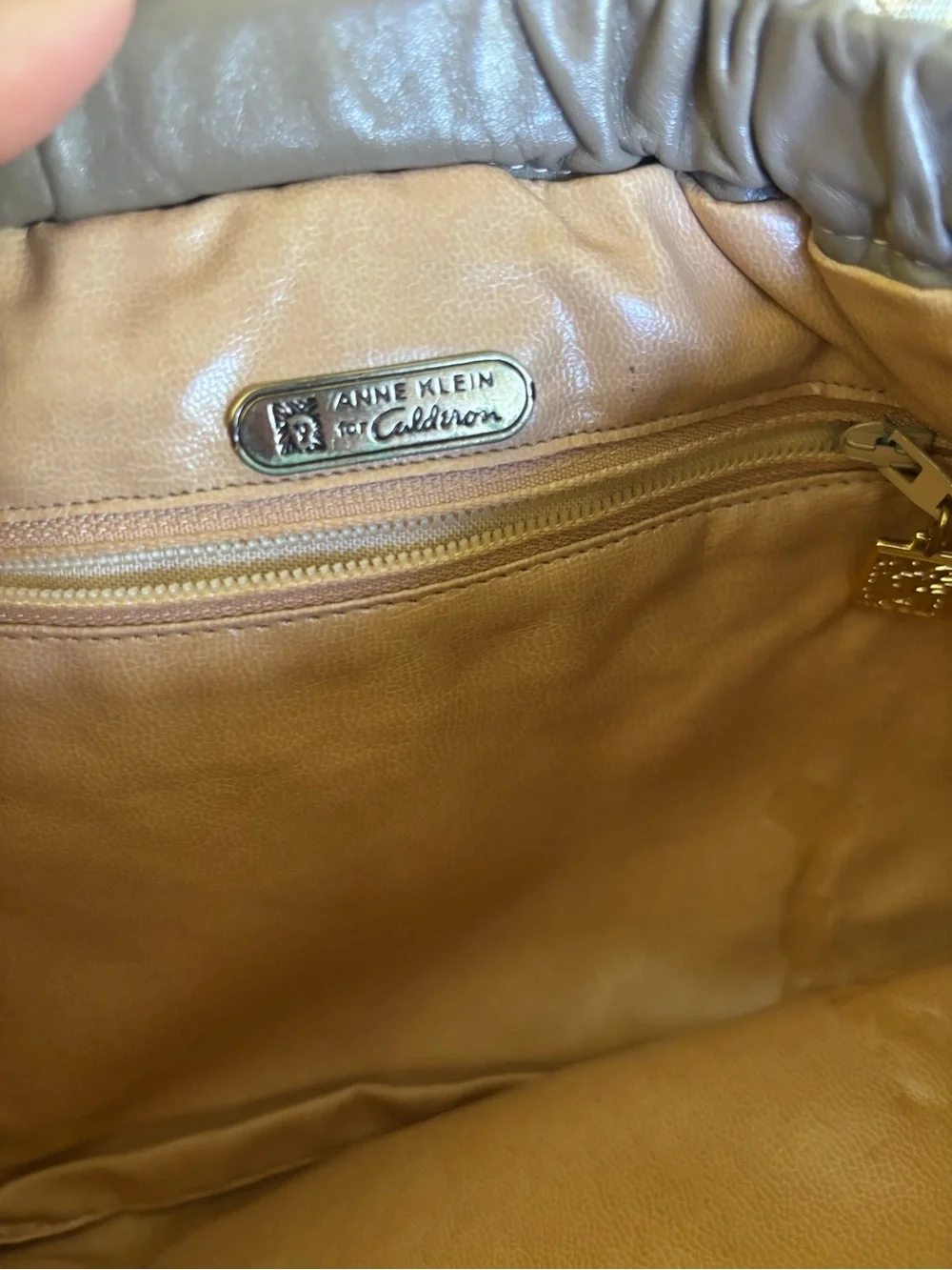 Vintage Anne Klein for Calderon Soft Taupe Leather Hinge Top Shoulder Bag